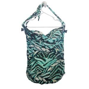 Size 18 green black and white halter one piece swimsuit padded cups ruched sides